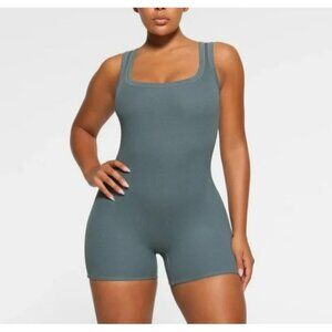 Skims Womens Cotton Ribbed Romper Jumper Kyanite Color XL NWT